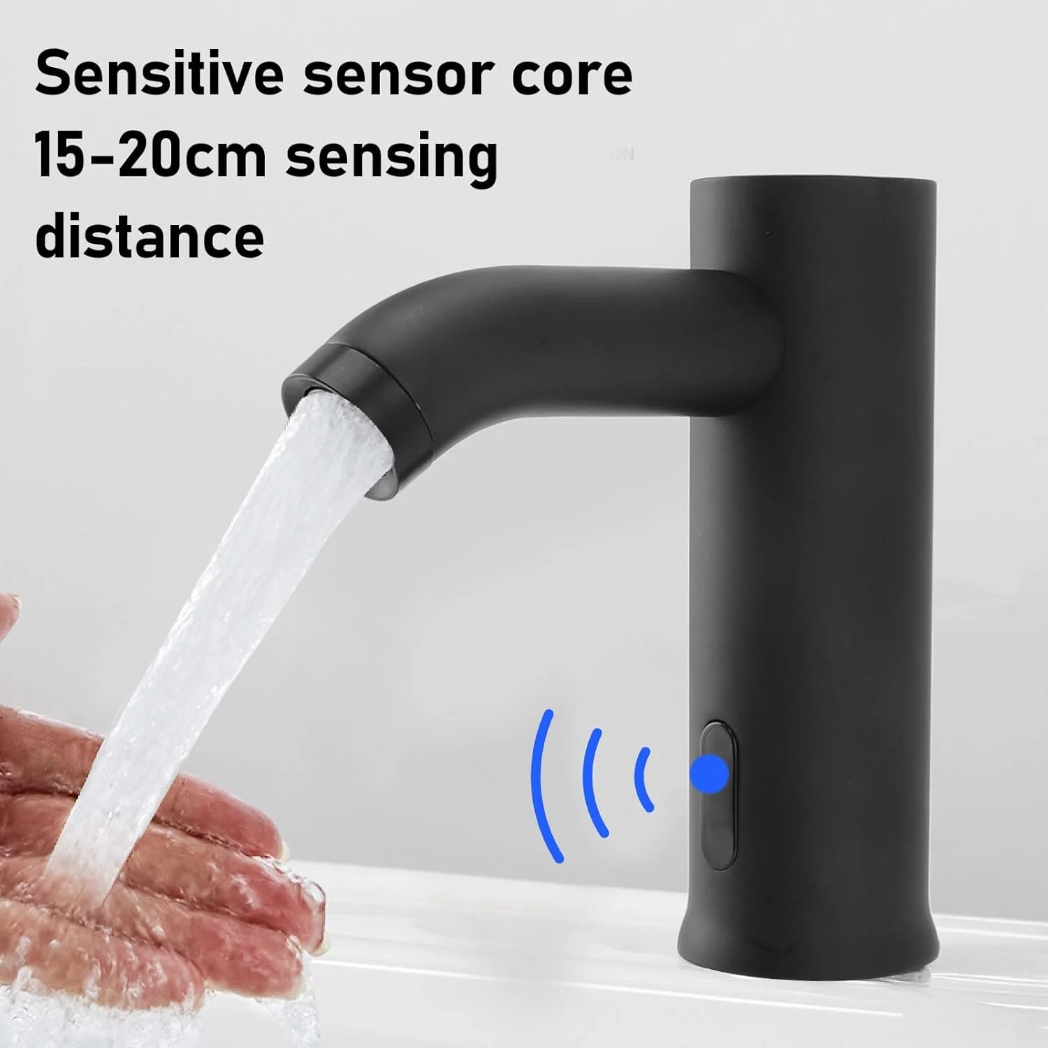 شیر آب اتوماتیک با حسگر حرکتی، شیر سینک استیل ضد زنگ بدون لمس با حسگر مادون قرمز و فاصله سنجش 15-20 سانتی متر، برای آشپزخانه حمام فضای تجاری مشکی