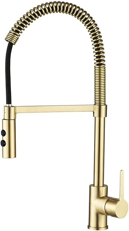 شیر سینک فنری بیرون کشیدنی Milano Plus Pia - روکش طلایی مات | شیر روشویی، شیر دستشویی | شیرآلات برنجی جامد حمام | شیر کنترل آب برای حمام، لوازم توالت - (21.9 x 52.5) سانتی متر