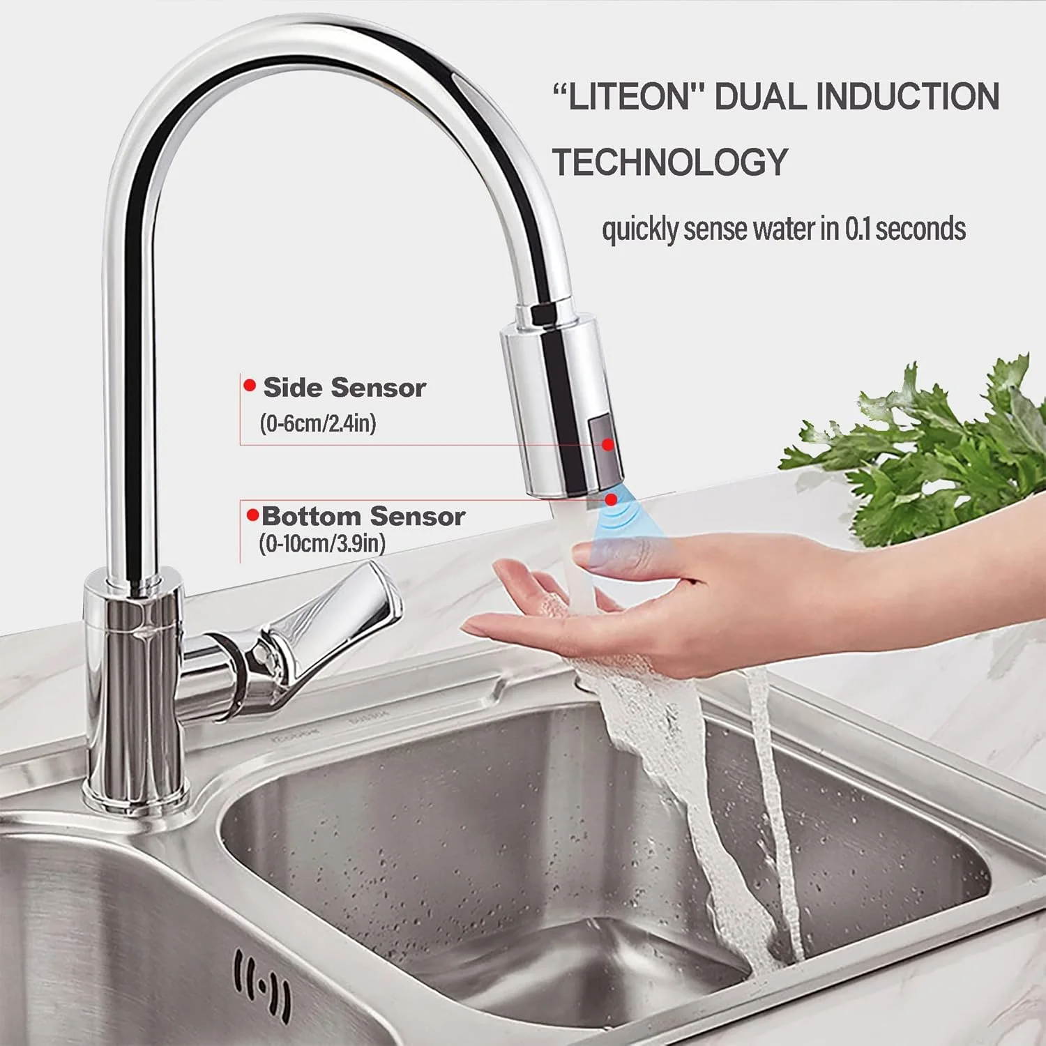 تبدیل شیر آب لمسی KASTWAVE برای آشپزخانه و حمام، شیر آب هوشمند جهانی، سنسور ضد آب IPX6، مدل کروم