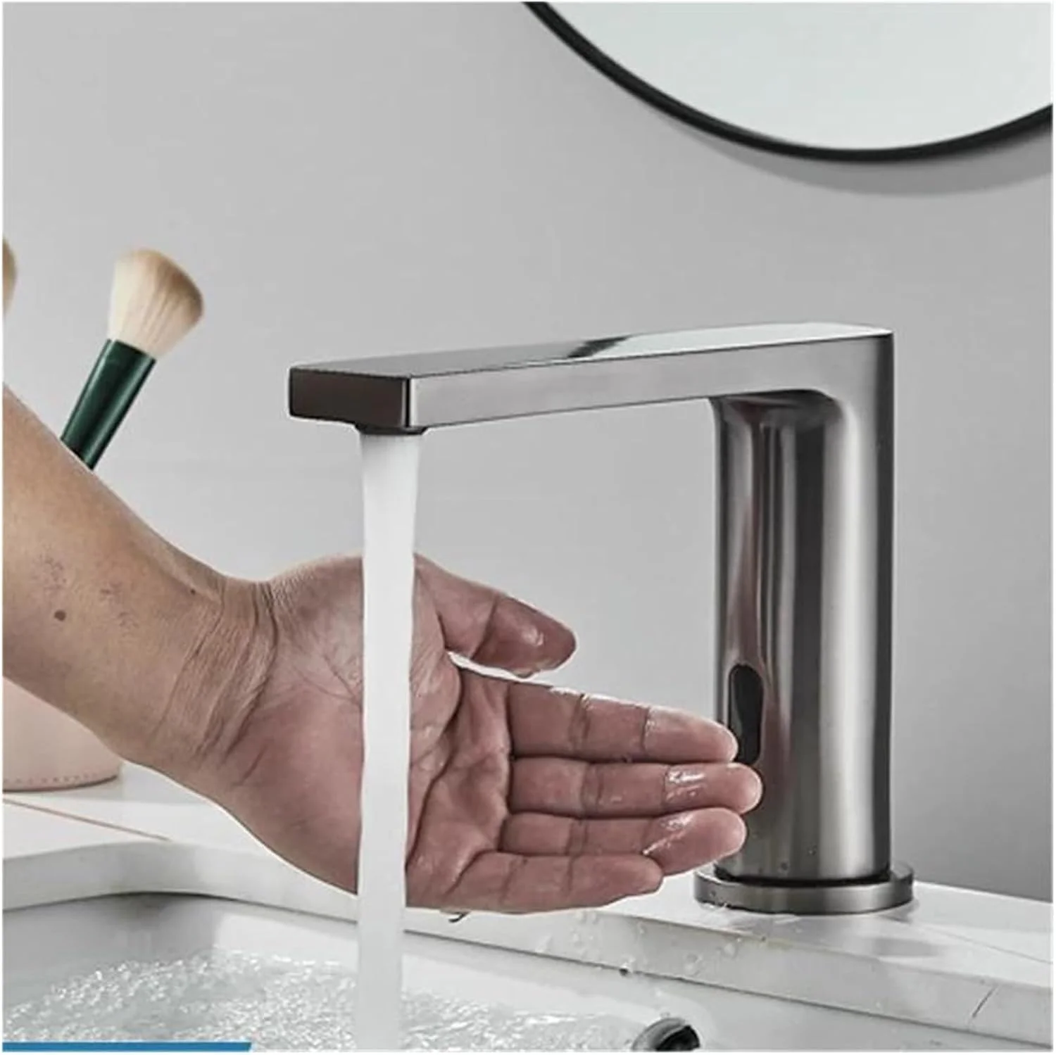 شیرآلات لمسی مشکی روشویی، نصب روی سینک حمام، شیر مخلوط آب گرم و سرد، شیر سینک آشپزخانه کوتاه یا بلند - تک رنگ - کوتاه