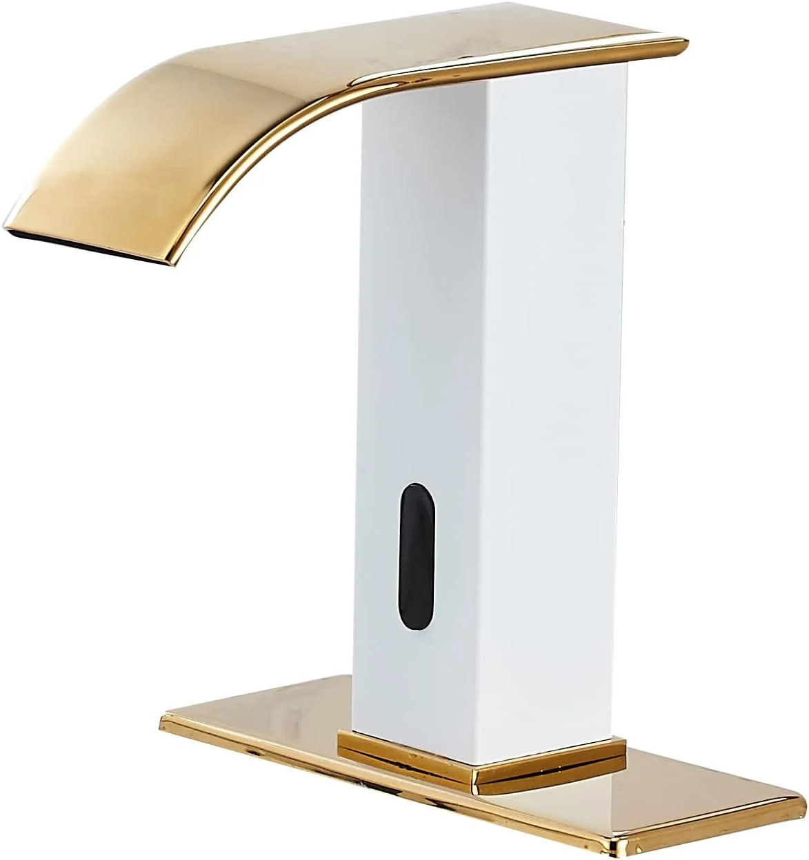 شیر آب اتوماتیک بدون لمس، سفید و طلایی، آبشاری، سنسور حرکتی الکترونیکی، شیر آب بدون دخالت دست با جعبه کنترل و شیر مخلوط کننده دما، شیر روشویی، شیر آب حوضچه ای با برق AC/DC