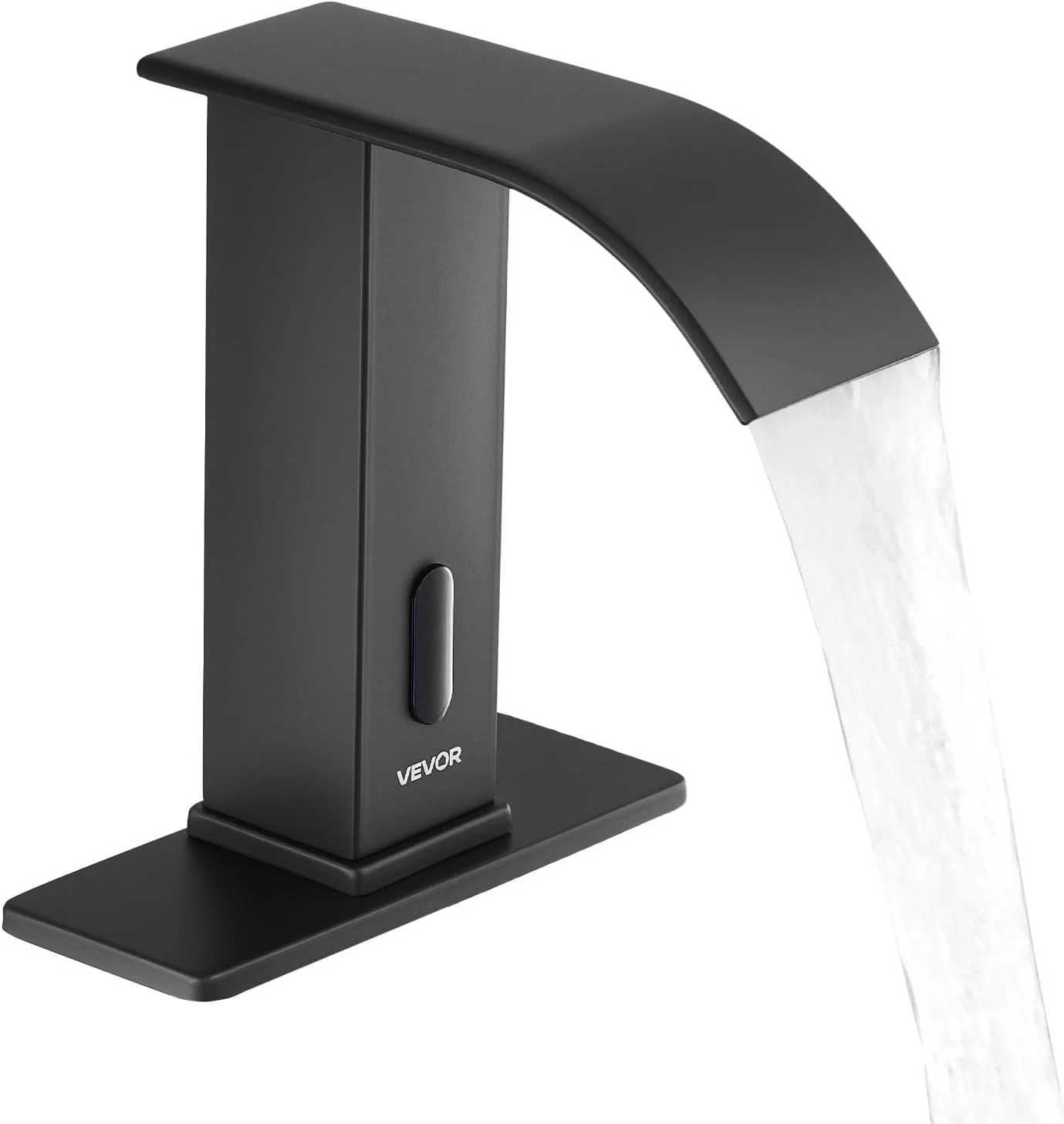 شیر سینک دستشویی بدون لمس VEVOR، شیر آب اتوماتیک سنسور حرکتی آبشاری مناسب سرویس بهداشتی با صفحه پوشش سوراخ، کارکرد با باتری، آب گرم/سرد برای لوله 9/16 اینچی، مناسب کاربری تجاری، مشکی مات