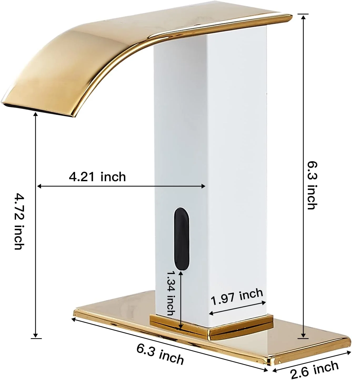 شیر آب اتوماتیک بدون لمس، سفید و طلایی، آبشاری، سنسور حرکتی الکترونیکی، شیر آب بدون دخالت دست با جعبه کنترل و شیر مخلوط کننده دما، شیر روشویی، شیر آب حوضچه ای با برق AC/DC