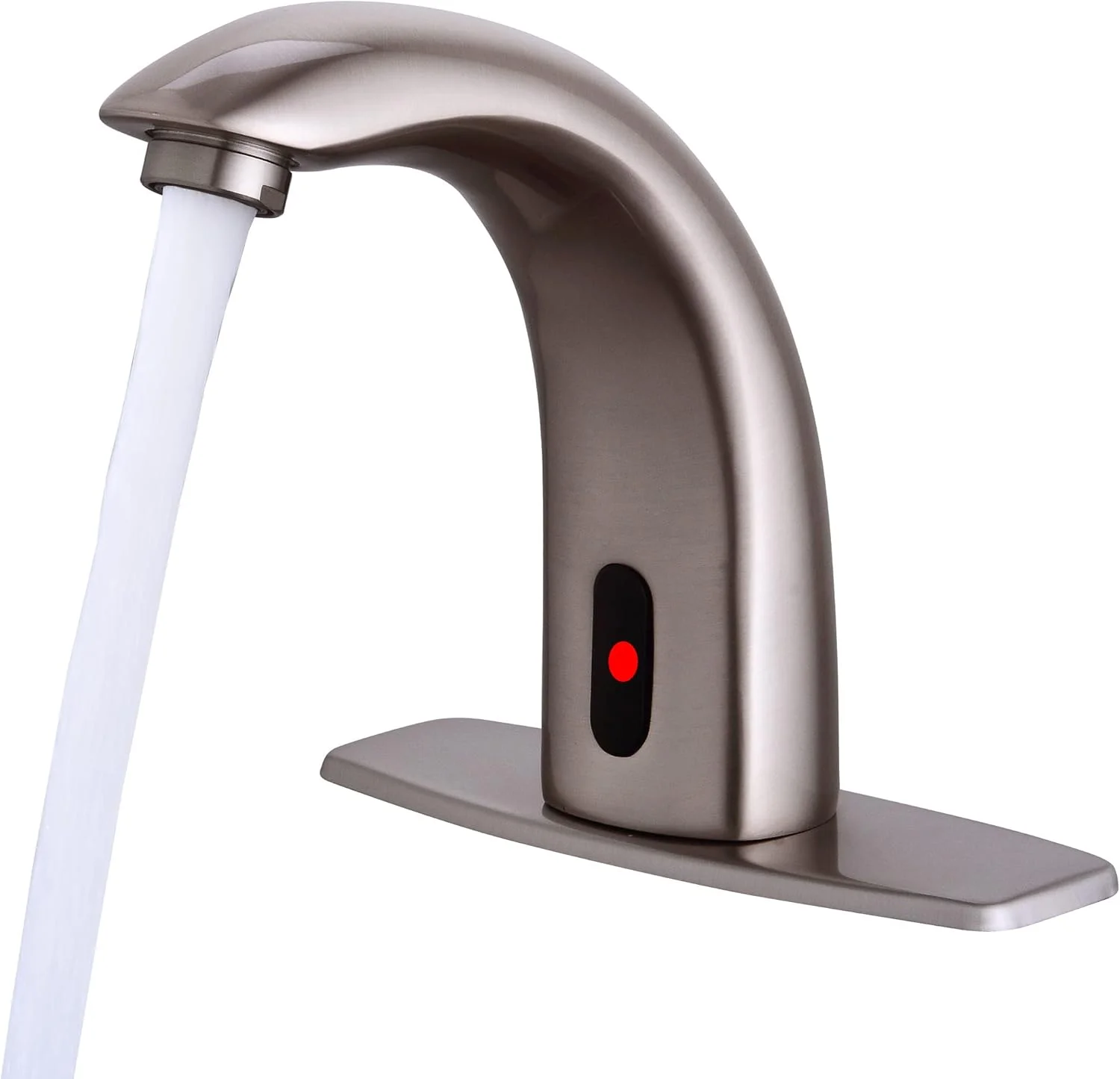 شیر آب اتوماتیک و بدون لمس برای حمام، شیر آشپزخانه با سنسور حرکتی و بدون دخالت دست به همراه پوشش سوراخ، باطری خور، نیکل برس خورده، کنترل مخلوط آب سرد و گرم، بدون سرب