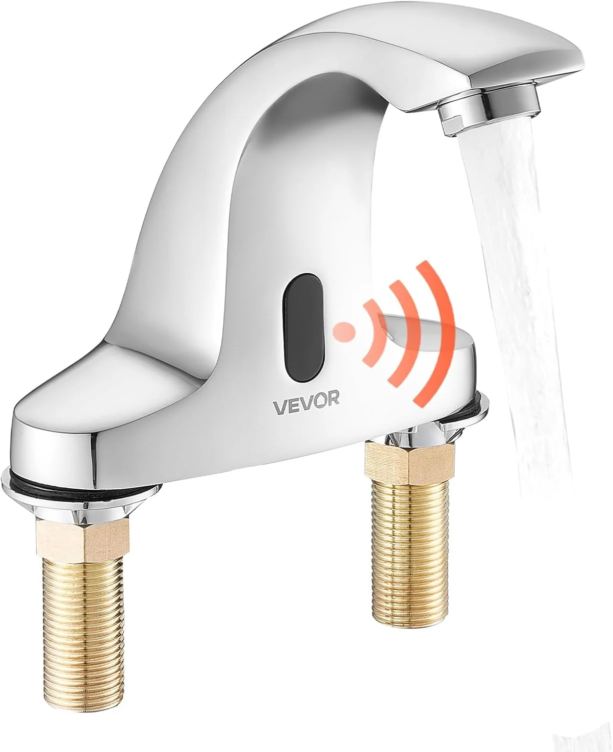 شیر آب روشویی بدون لمس VEVOR، شیر آب اتوماتیک سنسور حرکتی سرویس بهداشتی آب سرد با صفحه پوشش سوراخ، کارکرد با باتری برای لوله 9/16 اینچی، مناسب برای مصارف تجاری، روکش کروم نقره ای