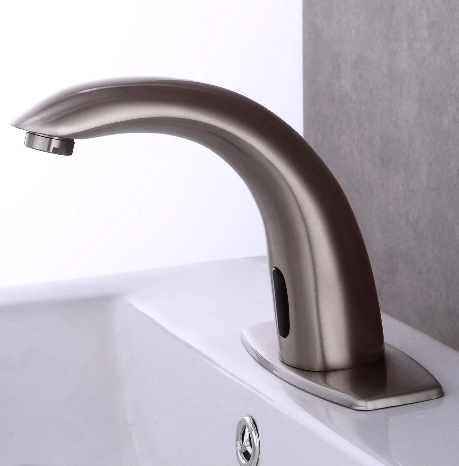 شیر آب اتوماتیک و بدون لمس برای حمام، شیر آشپزخانه با سنسور حرکتی و بدون دخالت دست به همراه پوشش سوراخ، باطری خور، نیکل برس خورده، کنترل مخلوط آب سرد و گرم، بدون سرب