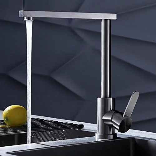 شیر آب سینک ظرفشویی آشپزخانه از جنس استیل 304، آب سرد و گرم، تک سوراخ، هسته سرامیکی قابل چرخش، مدرن، ساده، لوکس، با کیفیت، مناسب دکوراسیون منزل