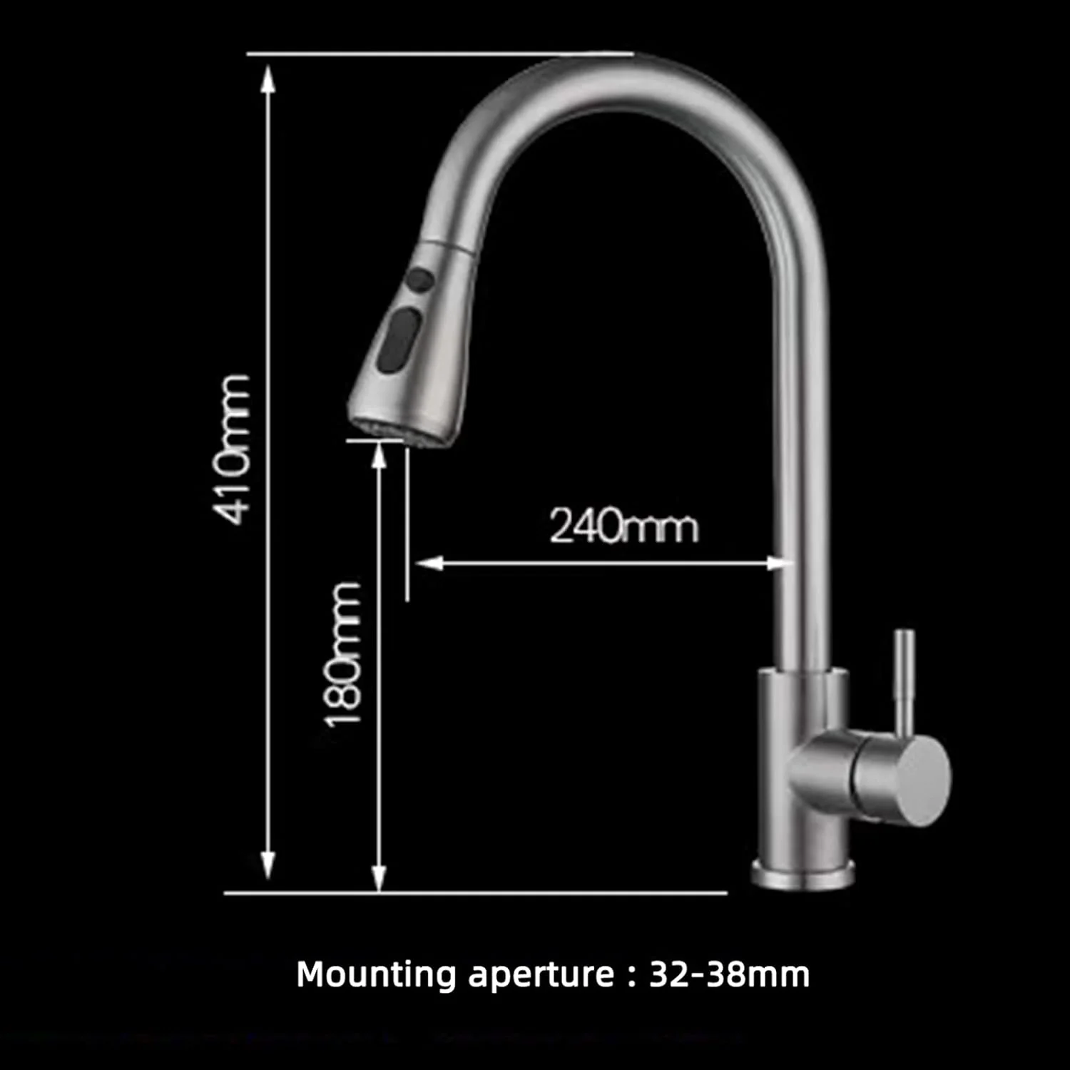 شیر آشپزخانه هوشمند لمسی با اسپری کشویی، شیر سینک تک دسته استیل 304، کنترل آب گرم و سرد، 2 حالت جریان آب، نقره ای برس خورده (نقره ای برس خورده A)