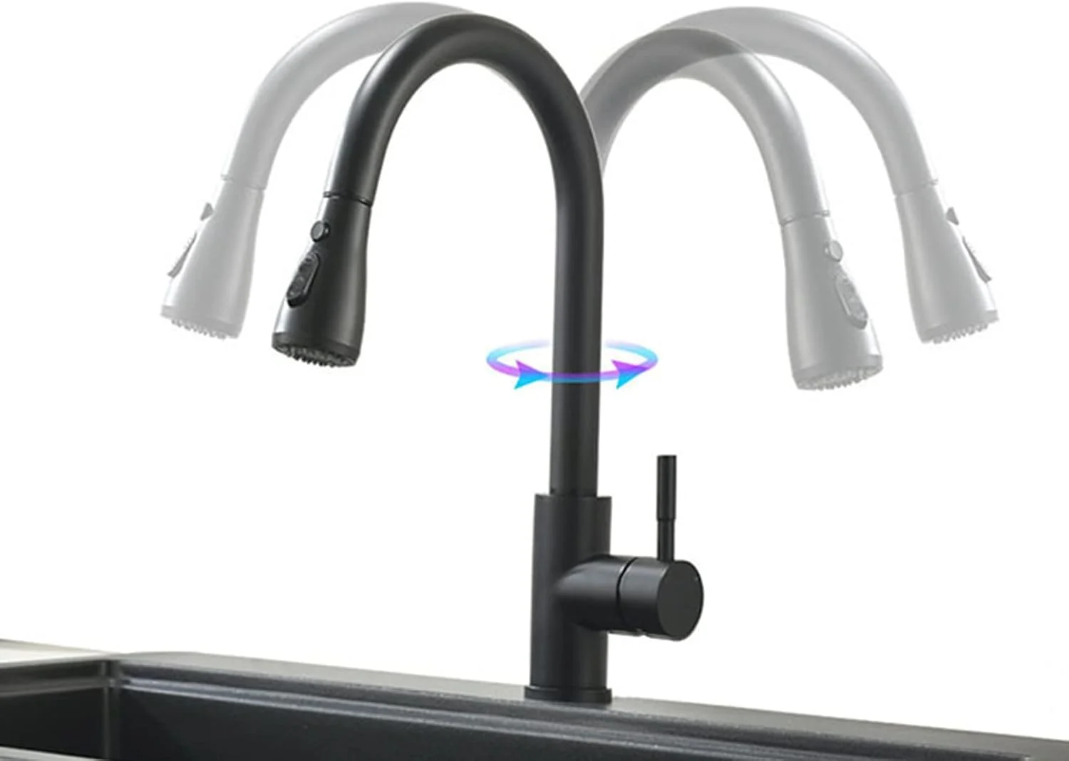 شیر آشپزخانه سینک ظرفشویی پول اوت با سنسور لمسی، میکسر چرخان استیل ضد زنگ آب گرم و سرد، شیر آشپزخانه چند منظوره با روکش مشکی (طرح)