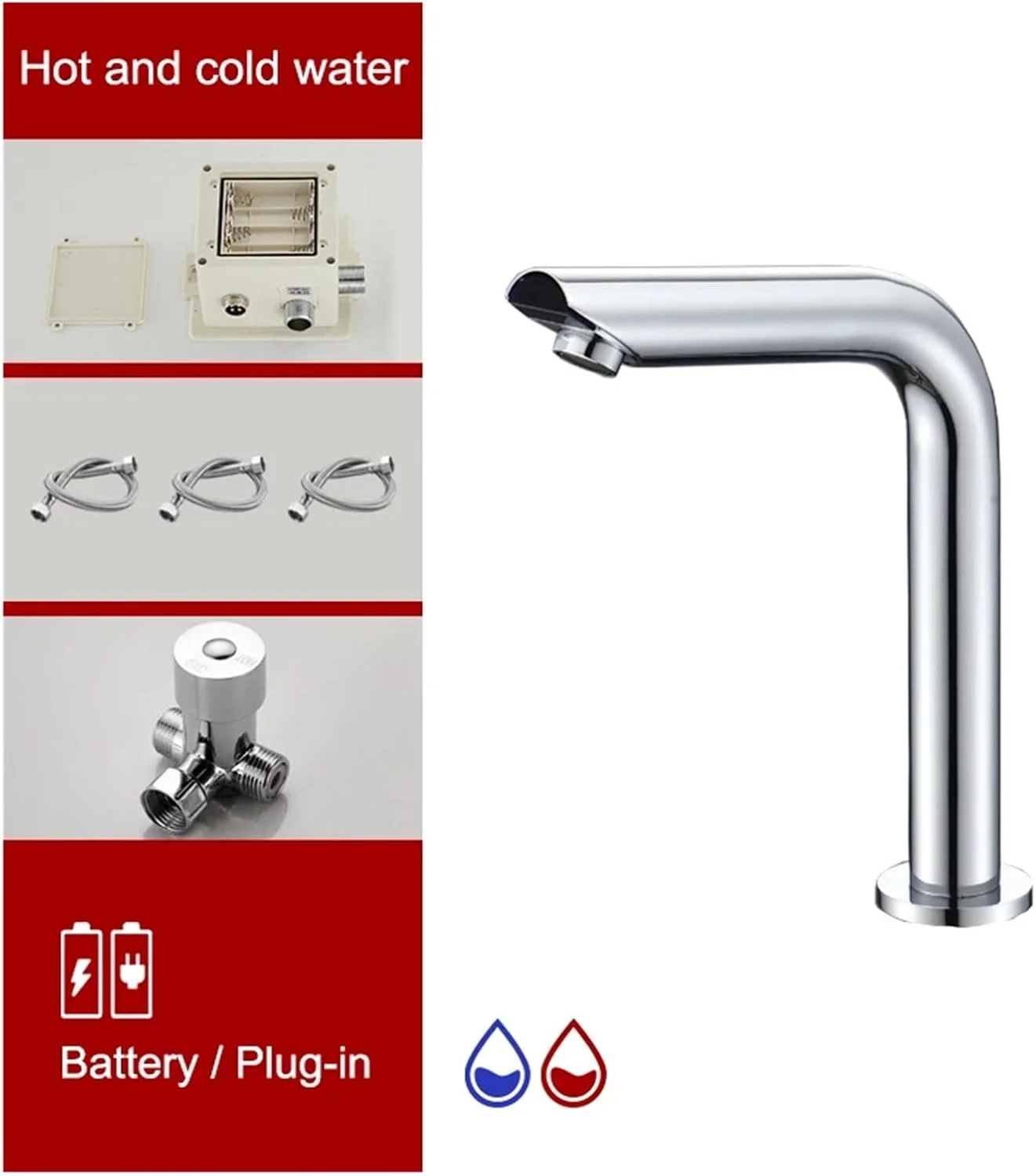 شیر آب، شیر روشویی سنسوردار کروم، شیر آب اتوماتیک مخلوط کننده آب، شیرهای سینک بلند ELS8870 (گرم و سرد متوسط)