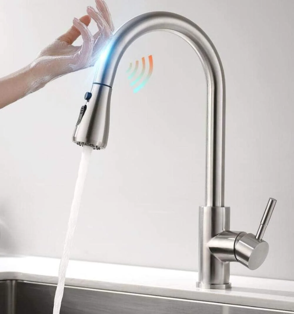 شیر آب تائوزویینگ تمام مسی، شیر آشپزخانه لمسی هوشمند، شیر آب آشپزخانه، میکسر سینک، شیر آب لمسی چرخشی، میکسر آب سنسور - نیکل برس خورده