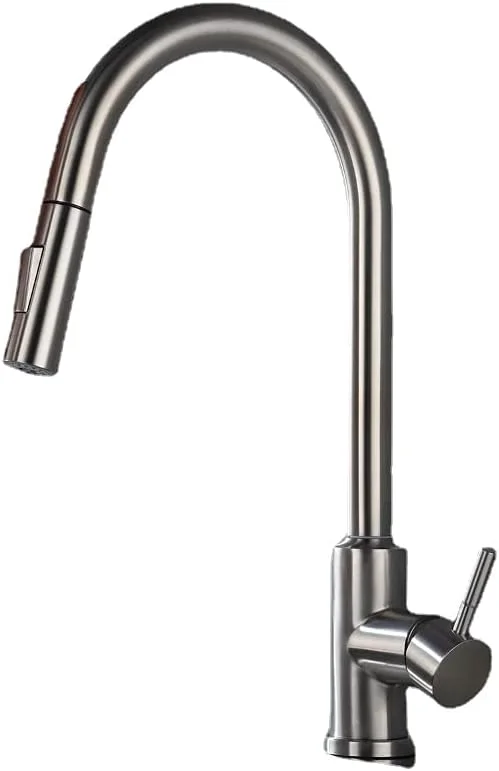 شیرآلات آشپزخانه لمسی با اسپری کشویی، شیرآلات سنسوردار برای سینک ظرفشویی، شیر آب تک سوراخ تک دسته فعال با لمس، استیل ضد زنگ، مقاوم در برابر اثر انگشت - نیکل برس خورده