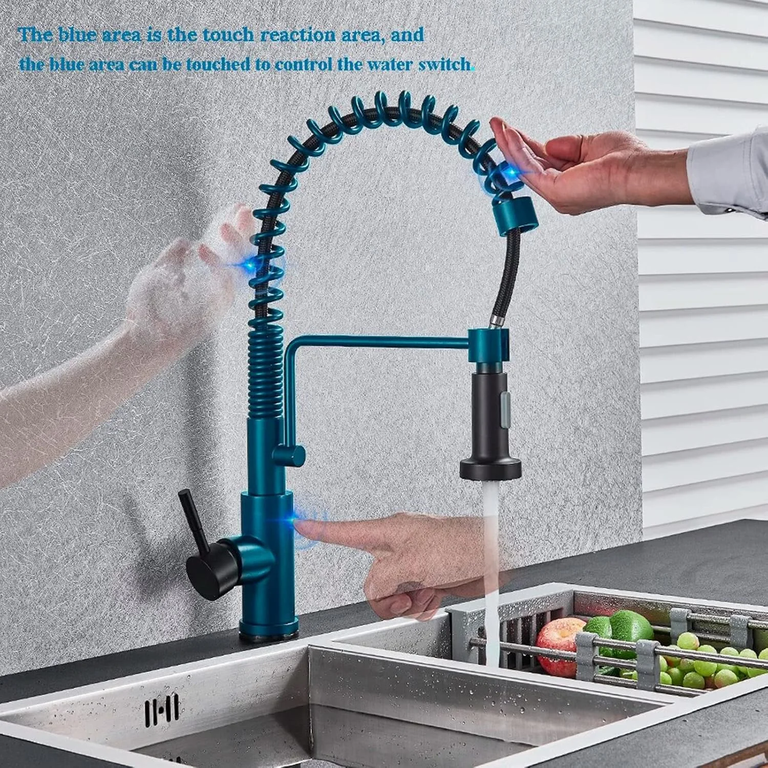 شیرآلات ظرفشویی لمسی با اسپری کشویی، شیر مخلوط کن آشپزخانه فنری با حسگر لمسی چرخان 360 درجه، شیر تک دسته استیل ضد زنگ با 2 عملکرد مختلف اسپری، مشکی (مشکی)