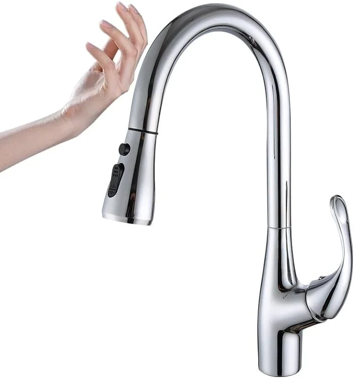 شیر آشپزخانه مناسب بار، خانه های روستایی و تجاری، شیر آشپزخانه لمسی هوشمند برنجی، شیر آب آشپزخانه سنسوردار، شیر مخلوط آب گرم و سرد، مدل دوشی، کروم