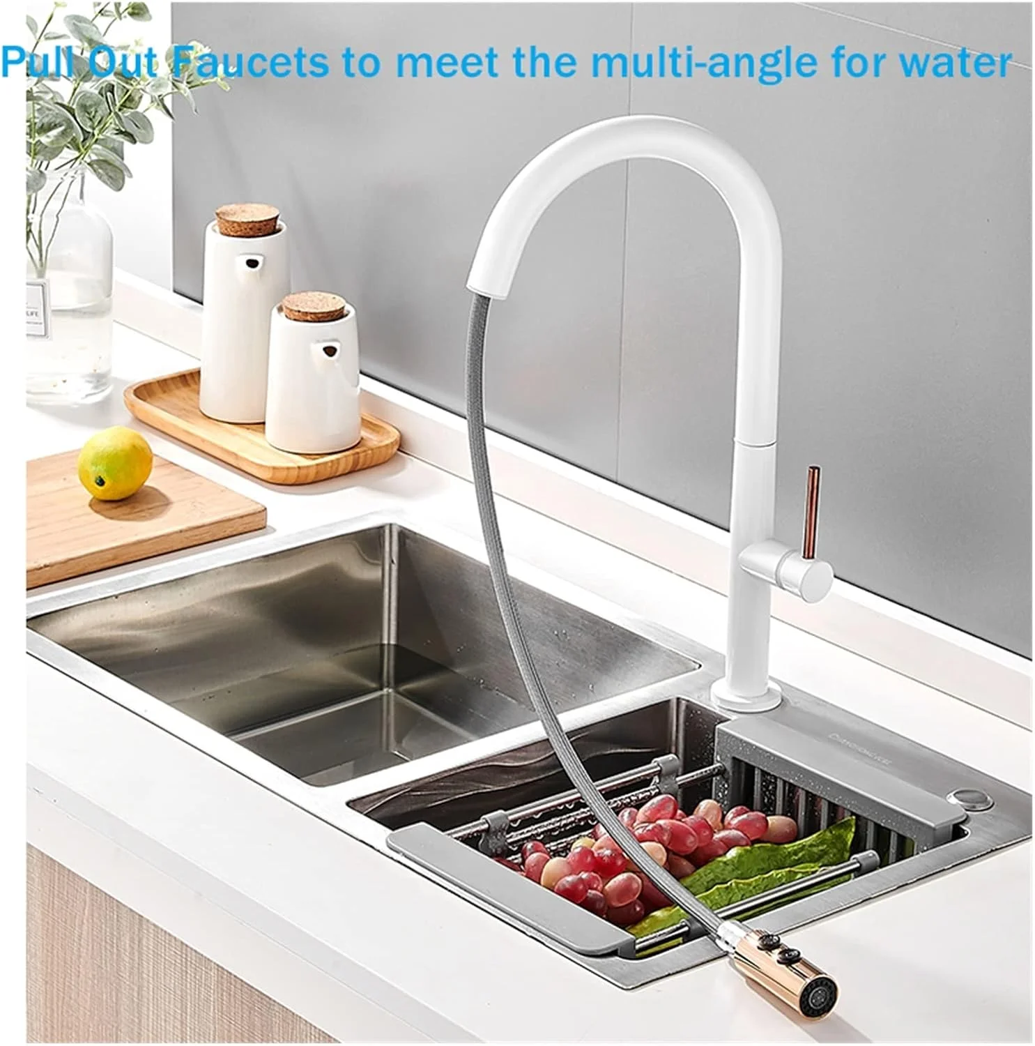 شیر آشپزخانه هوشمند با حسگر لمسی و اسپری کشویی، شیر مخلوط آب گرم و سرد، شیر سینک ظرفشویی راحت، مشکی-A