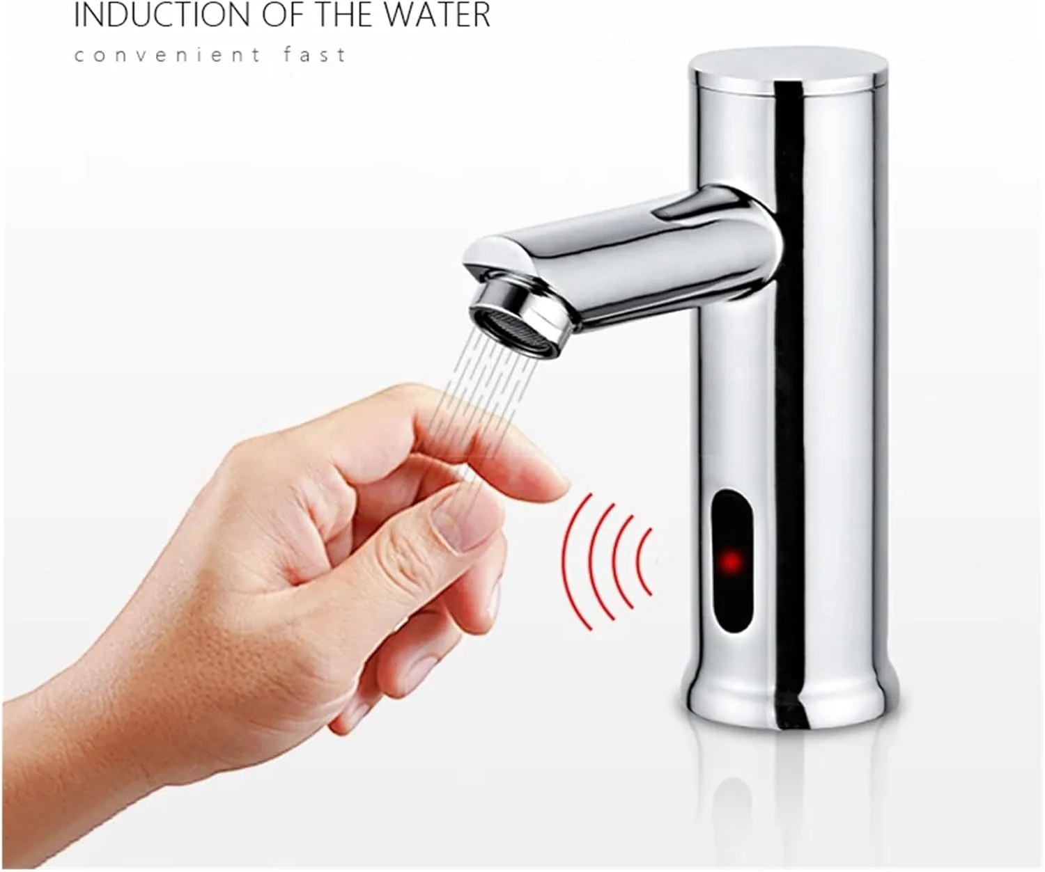 شیر آب اتوماتیک سینک با حسگر مادون قرمز، شیر آب بدون لمس DC 6V، شیر مخلوط آب سرد و گرم صرفه جویی در آب، شیر سینک آشپزخانه، متوسط، WJ5501، تک رنگ-CH