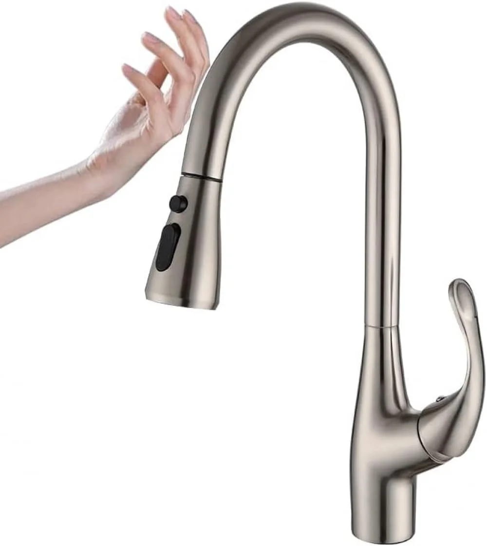 شیر آشپزخانه اهرمی برنجی با حسگر هوشمند، شیر آب آشپزخانه لمسی، شیر مخلوط آب گرم و سرد، حالت دوش و ستونی - مشکی (کروم مشکی)