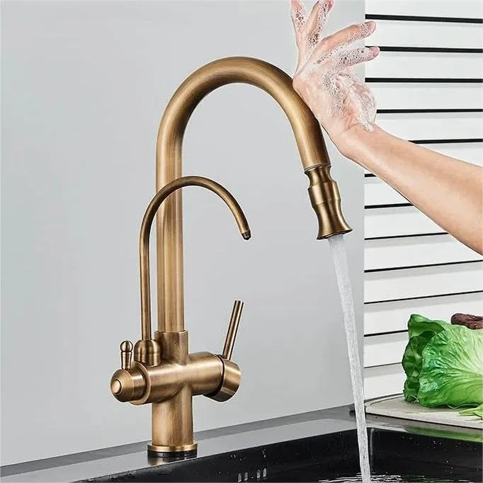 شیرآلات آشپزخانه حسگر برنجی عتیقه، شیر مخلوط سینک فیلتر آب سرد و گرم، شیر اهرمی بیرون کشیدنی با کنترل لمسی هوشمند، شیر سینک آشپزخانه، WJ5501، تک رنگ-B