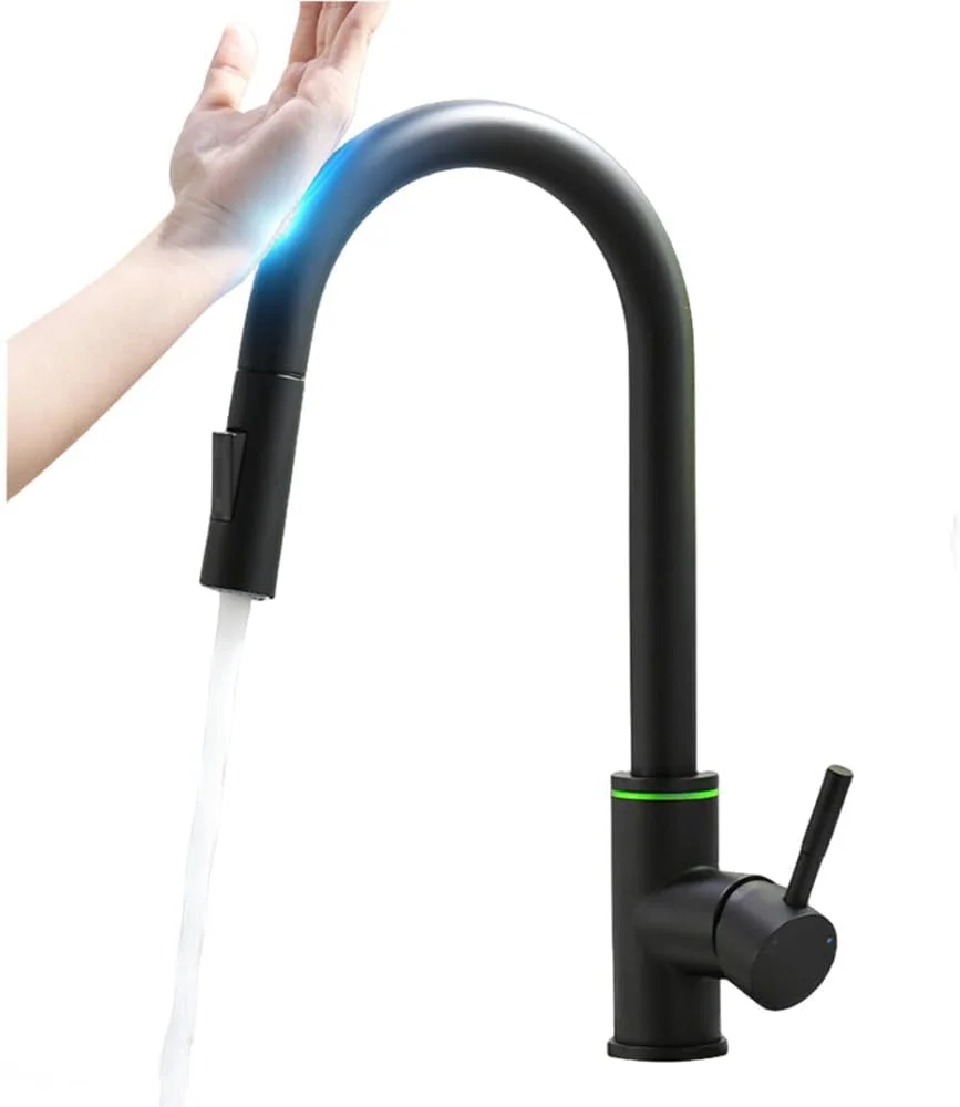 شیر آشپزخانه، شیرآلات آشپزخانه مشکی لمسی هوشمند برای سینک شیر آشپزخانه سنسور دار، شیر آب مخلوط کن چرخشی لمسی، مشکی