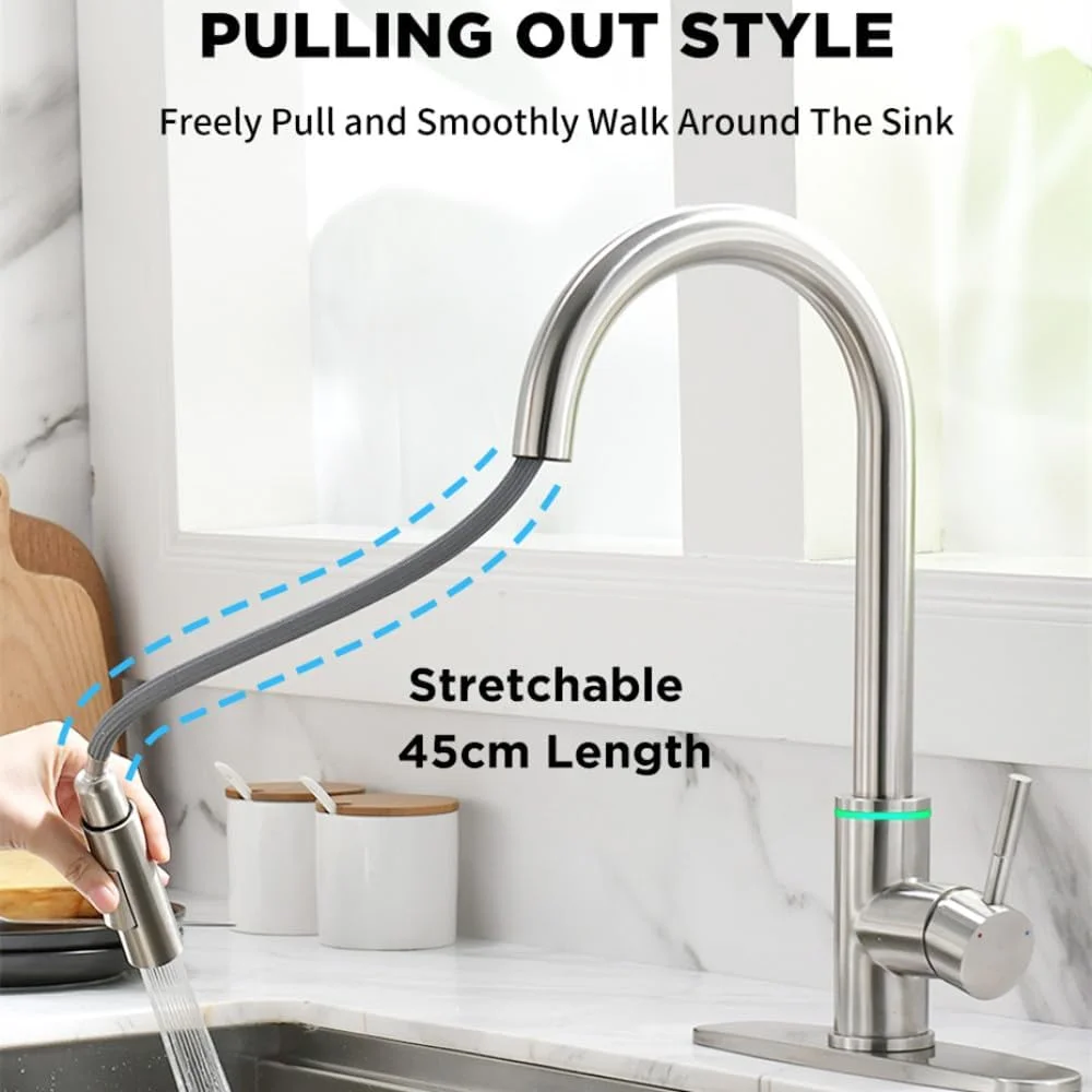 شیر آشپزخانه، شیرآلات آشپزخانه مشکی لمسی هوشمند برای سینک شیر آشپزخانه سنسور دار، شیر آب مخلوط کن چرخشی لمسی، مشکی