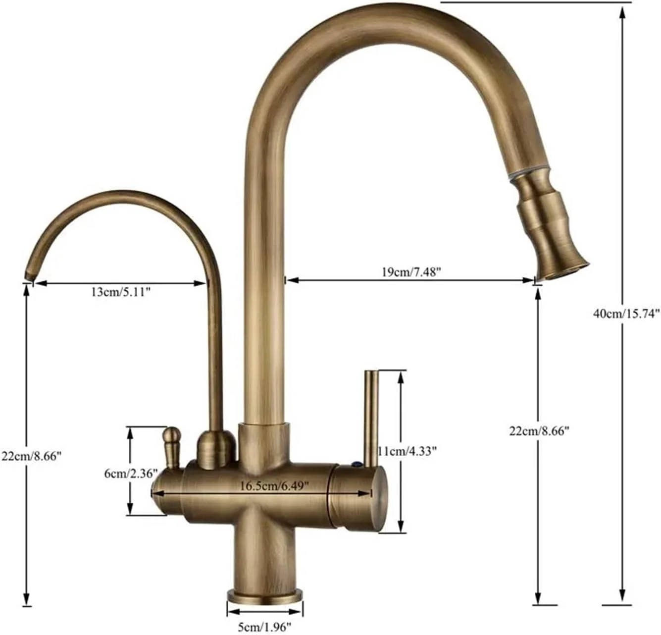 شیرآلات آشپزخانه حسگر برنجی عتیقه، شیر مخلوط سینک فیلتر آب سرد و گرم، شیر اهرمی بیرون کشیدنی با کنترل لمسی هوشمند، شیر سینک آشپزخانه، WJ5501، تک رنگ-B