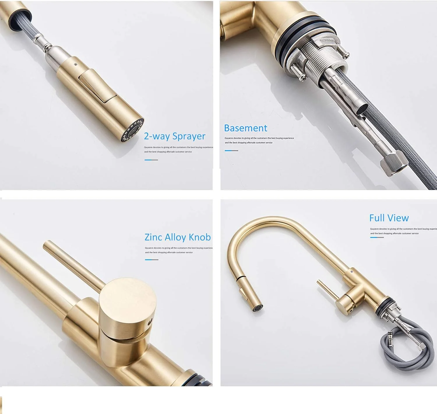 شیرآلات آشپزخانه لمسی، شیر آشپزخانه با اسپری کشویی، شیر سینک برنجی فعال با لمس، شیر میکسر هوشمند تک دسته نصب شده روی عرشه، طلایی برس خورده قابل اعتماد (طلایی برس خورده)