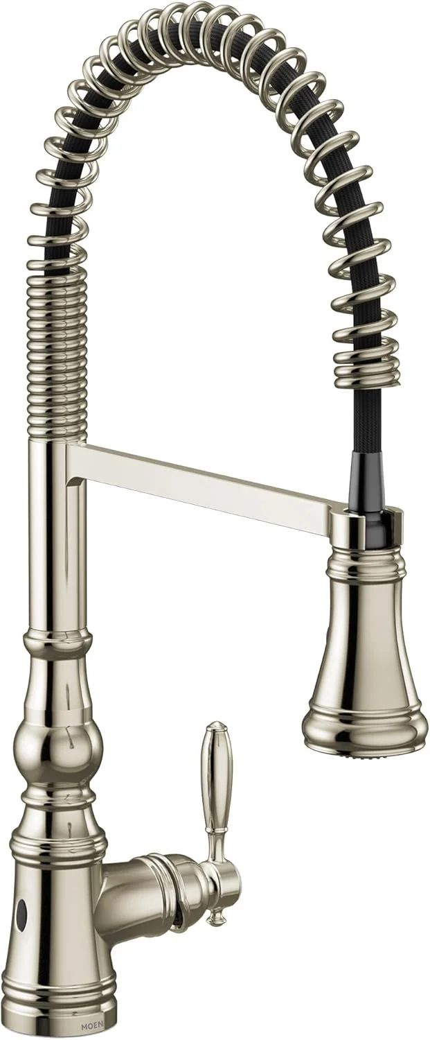 شیر آشپزخانه اهرمی پولیش نیکل Moen Weymouth Motionsense Wave، شیر ظرفشویی فنری سنتی با اسپری کشویی و حسگر بدون لمس، مدل S73104EWNL