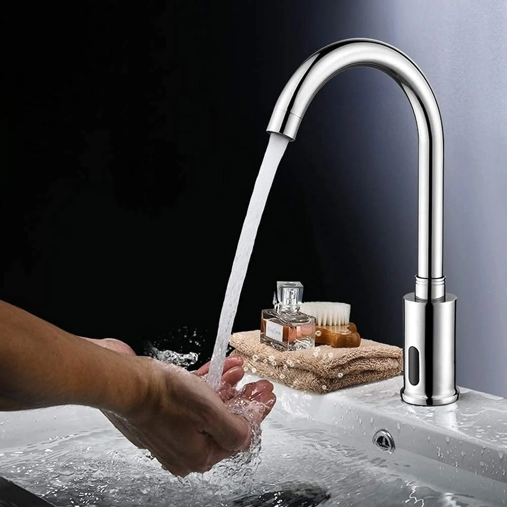 شیرآلات سینک آشپزخانه، شیر سنسور دار، شیر آب سرد و گرم سنسور مادون قرمز اتوماتیک، شیر سینک بدون لمس هوشمند مسی با جعبه کنترل برای آشپزخانه حمام/تک سرد