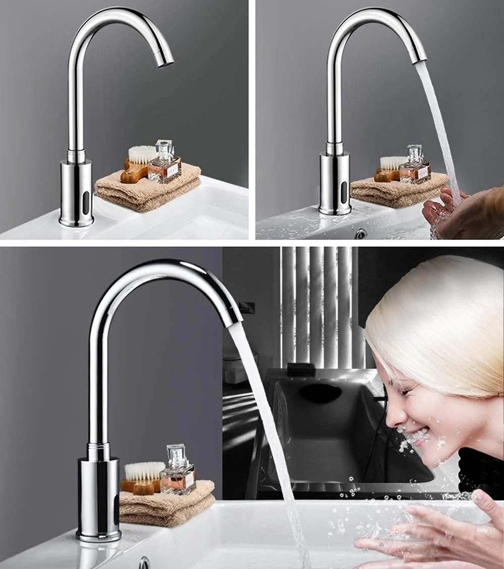 شیرآلات سینک آشپزخانه، شیر سنسور دار، شیر آب سرد و گرم سنسور مادون قرمز اتوماتیک، شیر سینک بدون لمس هوشمند مسی با جعبه کنترل برای آشپزخانه حمام/تک سرد