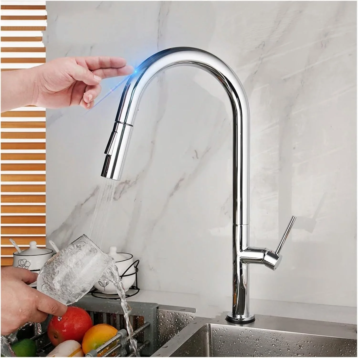 شیرآلات ظرفشویی طلایی مات، شیر آب مخلوط کن آب سرد و گرم لمسی خودکار، شیر آشپزخانه کروم با قابلیت بیرون کشیدن، شیر سنسور هوشمند اتوماتیک، شیر آشپزخانه، C