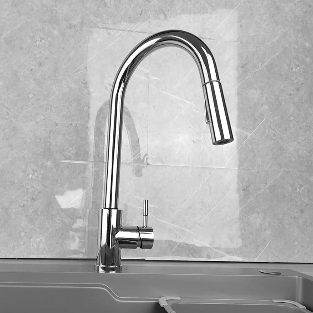 شیرآلات آشپزخانه با حسگر کنترلی، شیر سینک مخلوط هوشمند استیل ضد زنگ با قابلیت بیرون کشیدن و آب گرم و سرد، شیر آشپزخانه، کروم-G9/16