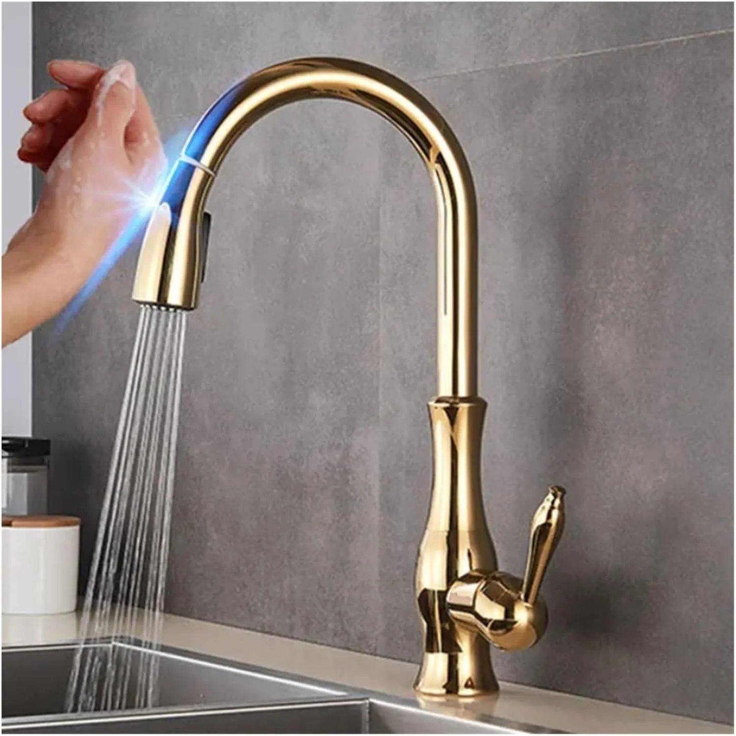 شیر آشپزخانه، شیر آشپزخانه لمسی حساس مشکی، شیر آب دو حالته، نصب روی سینک، شیر مخلوط آب گرم و سرد، شیر سینک آشپزخانه