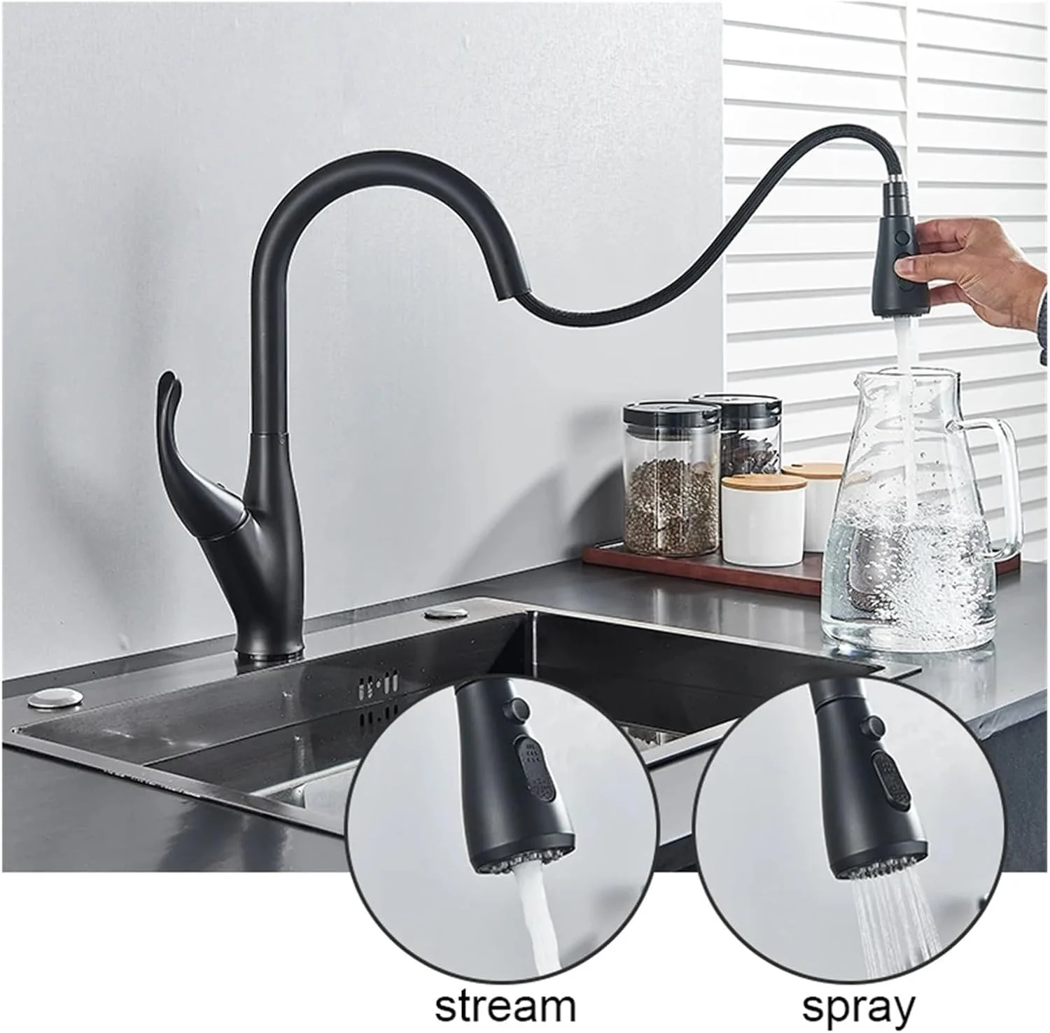 شیر آشپزخانه سنسور دار، شیر هوشمند لمسی با قابلیت بیرون کشیدن آبپاش، حالت جریان آب و اسپری، شیر مخلوط سرد و گرم، شیر سینک حمام (نیکل برس خورده)