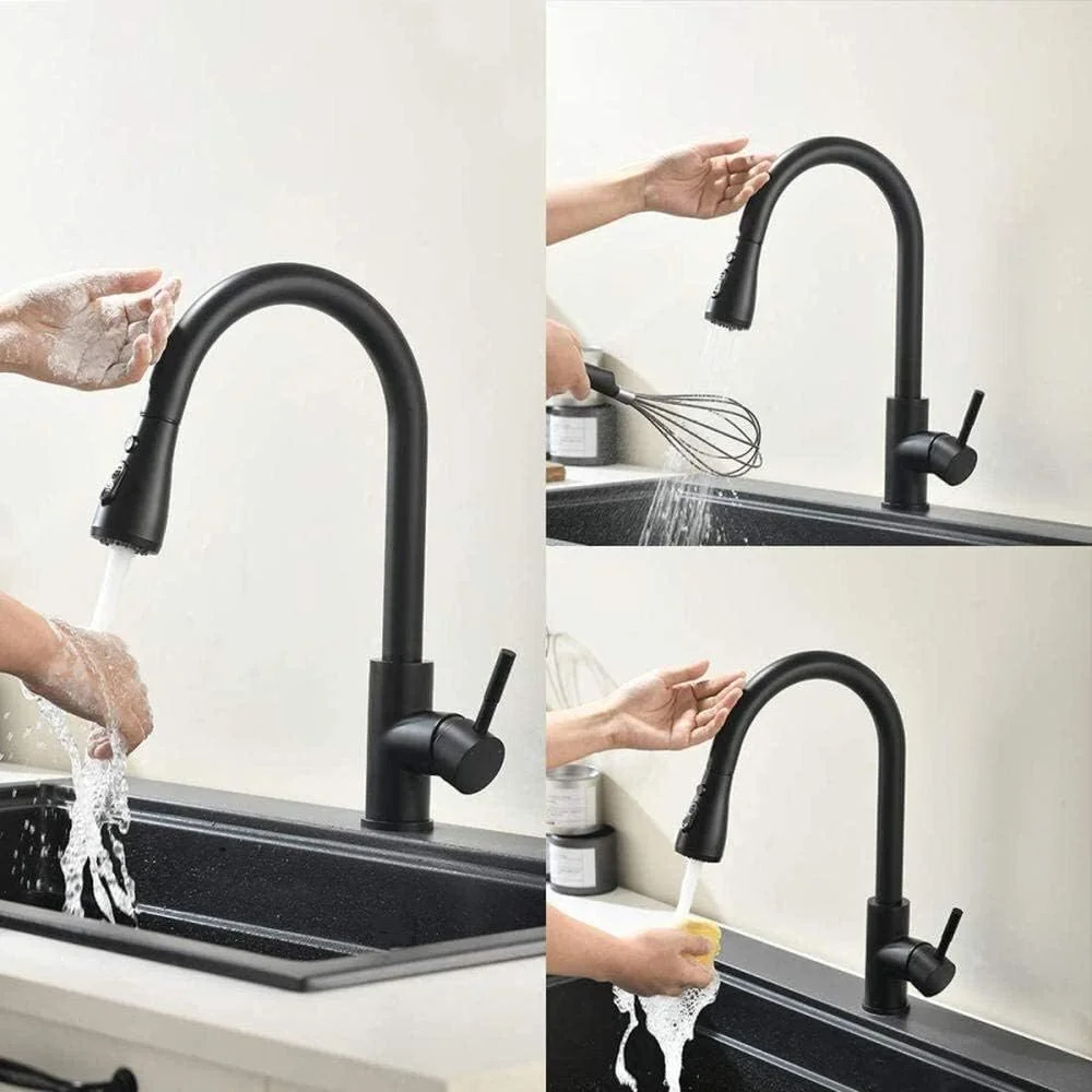 شیرآلات سینک، شیر آشپزخانه، شیر آشپزخانه بدون لمس با دوش بیرون کشویی چرخش 360 درجه، شیر سنسور اتوماتیک تک اهرمی سینک آشپزخانه - برس خورده