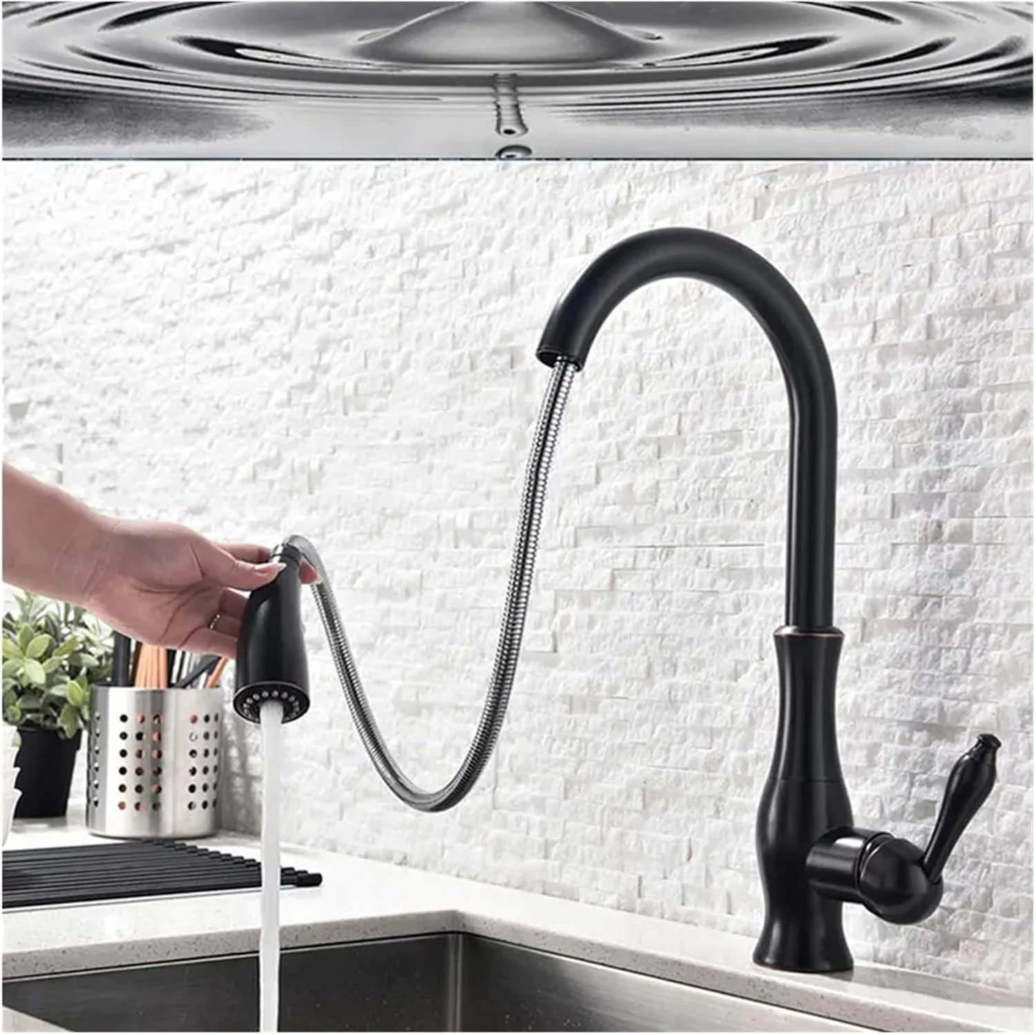 شیر آشپزخانه، شیر آشپزخانه لمسی حساس مشکی، شیر آب دو حالته، نصب روی سینک، شیر مخلوط آب گرم و سرد، شیر سینک آشپزخانه