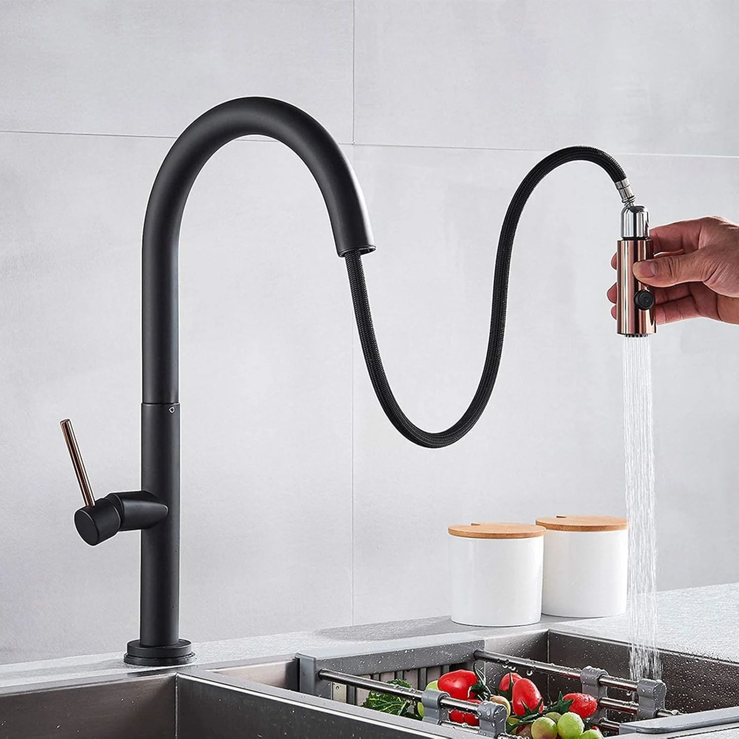 شیرآلات آشپزخانه لمسی با اسپری کشویی، شیرآلات سنسوردار برای سینک ظرفشویی، شیرآلات تک اهرمی فعال شونده با لمس، شیر مخلوط کن آشپزخانه، سفید (مشکی)