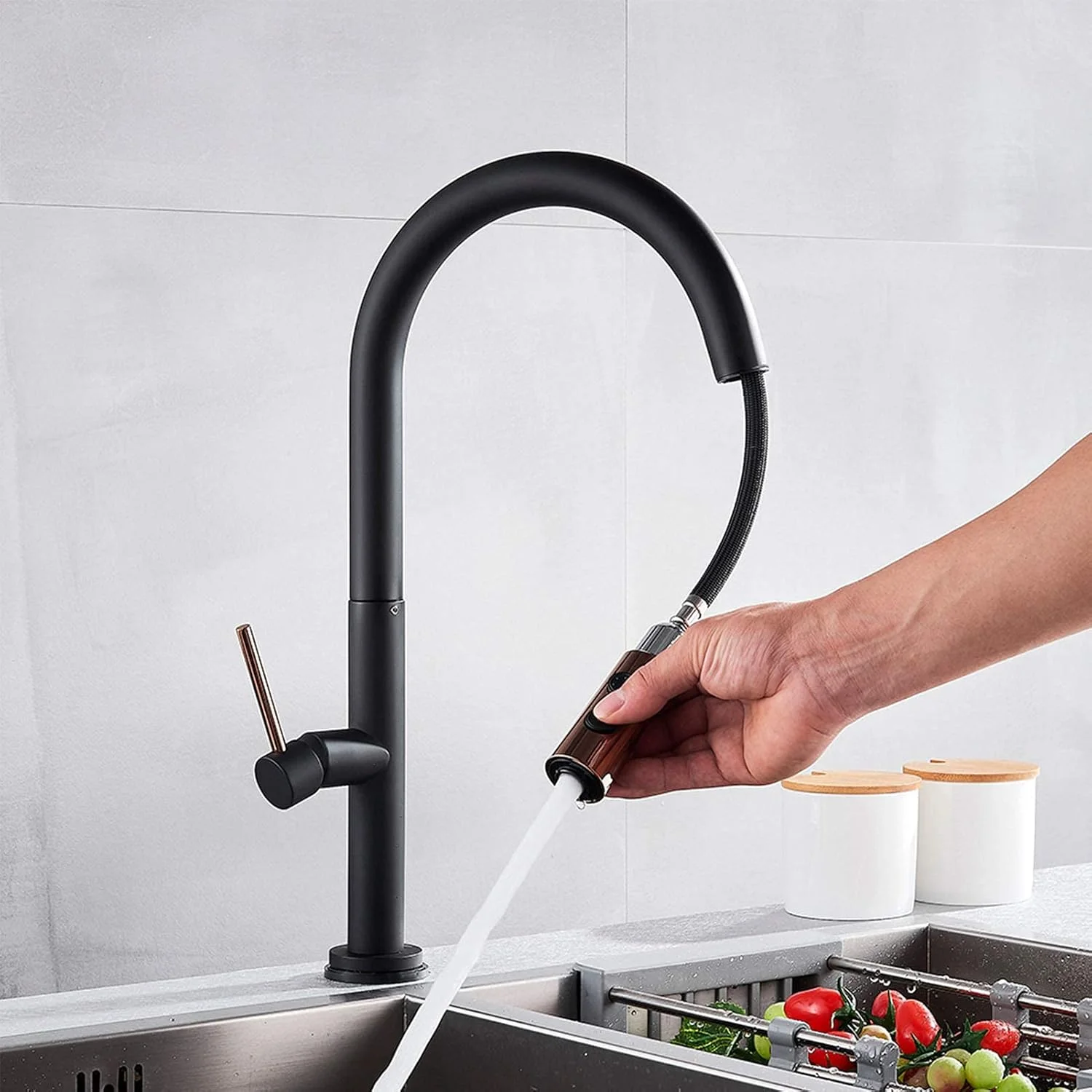 شیرآلات آشپزخانه لمسی با اسپری کشویی، شیرآلات سنسوردار برای سینک ظرفشویی، شیرآلات تک اهرمی فعال شونده با لمس، شیر مخلوط کن آشپزخانه، سفید (مشکی)