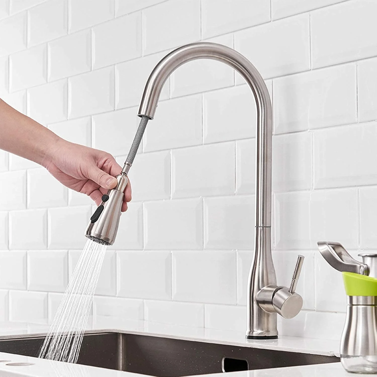 شیرآلات آشپزخانه لمسی هوشمند، شیر آشپزخانه حسگر لمسی استیل ضد زنگ، شیر آشپزخانه با اسپری کشویی، شیر مخلوط کن آشپزخانه تک دسته