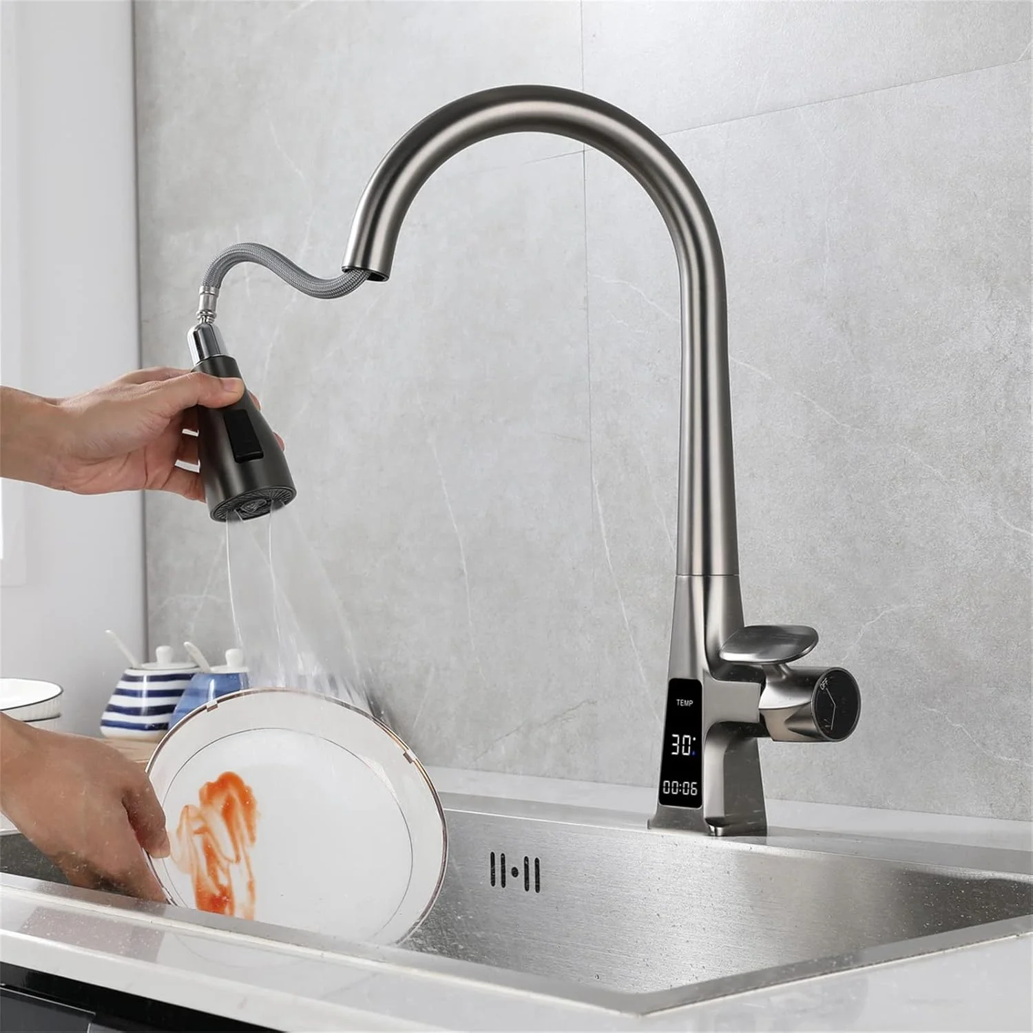 شیرآلات سینک ظرفشویی، شیر آشپزخانه بیرون کشویی، شیر آب سرد و گرم تک دسته دو منظوره، شیر سینک تلسکوپی، شیر مخلوط آشپزخانه