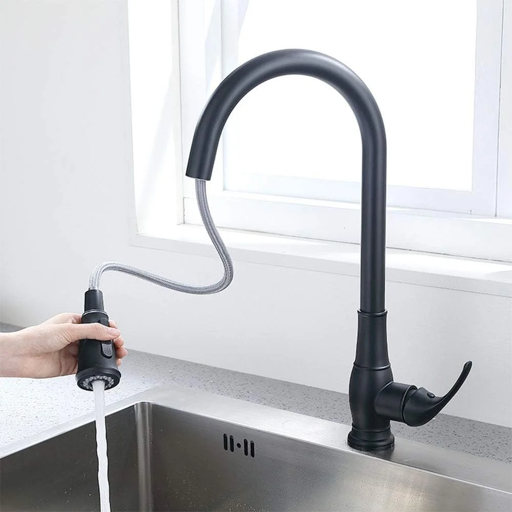 شیر آشپزخانه حسگر دار، شیر مخلوط کن القایی حساس با اسپری کشویی، شیرآلات سینک آشپزخانه تک دسته، مشکی (مشکی)