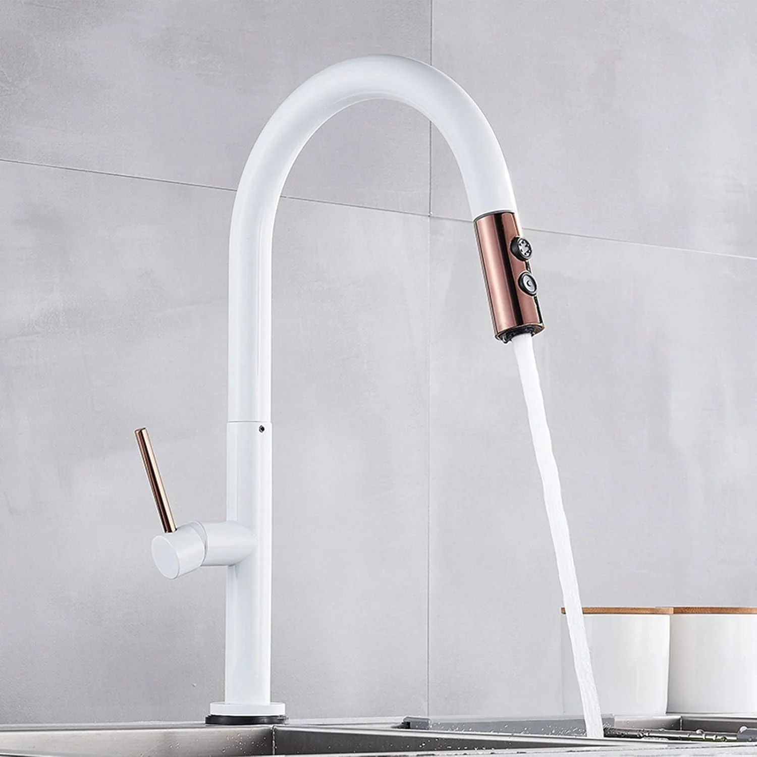 شیرآلات آشپزخانه لمسی EDFGVDFSS با اسپری کشویی، شیرآلات سنسوردار برای سینک ظرفشویی، شیرآلات تک اهرمی فعال شونده با لمس، شیر مخلوط آشپزخانه، سفید