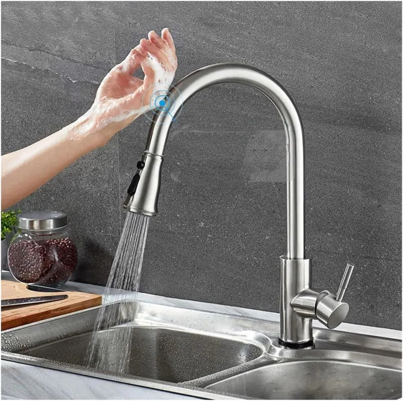 شیر آشپزخانه هوشمند لمسی مشکی با قابلیت چرخش 360 درجه و دسته تکی با دو حالت آب: سرد و گرم سینک، شیر روشویی حمام (نیکل برس خورده) شیر آشپزخانه هوشمند لمسی مشکی با قابلیت چرخش 360 درجه و دسته تکی با دو حالت آب: سرد و گرم سینک، شیر روشویی حمام (نیکل برس خورده)