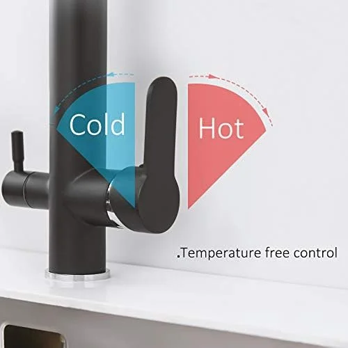 شیر آشپزخانه برای بار، خانه های روستایی و مصارف تجاری، شیرهای آب سرد و گرم آشپزخانه، شیرهای فیلتر آب، شیر مخلوط کن آب با چرخش 360 درجه، شیر آشپزخانه تک سوراخ مشکی (سفید کرمی)