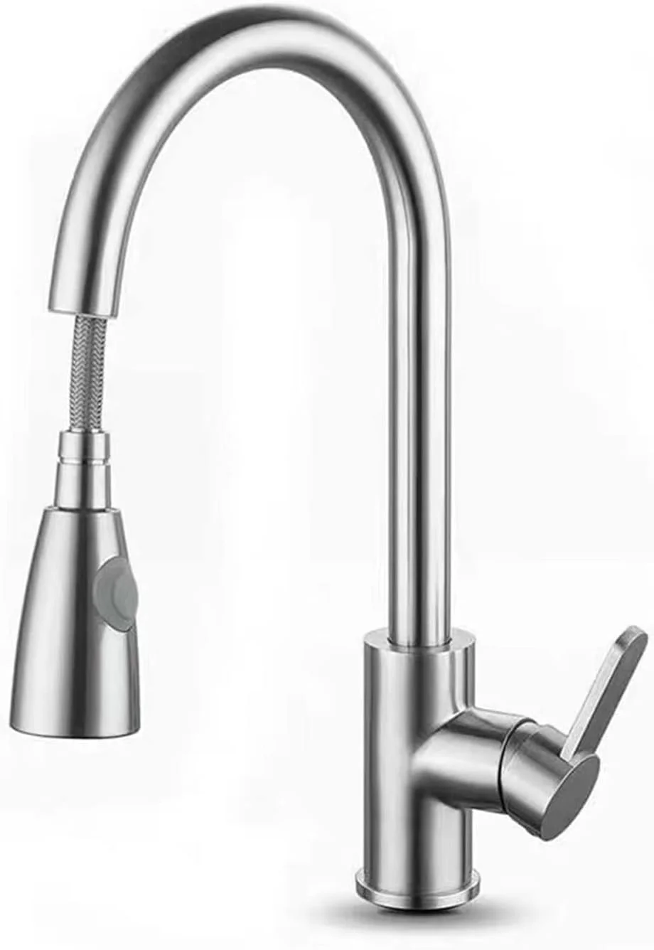 شیر آب گرم و سرد تک سوراخه، شیر آشپزخانه با قابلیت بیرون کشیدن، شیر مخلوط کن جت آب، نصب شده روی سینک ظرفشویی، روکش نیکل برس خورده (نقره ای B2)