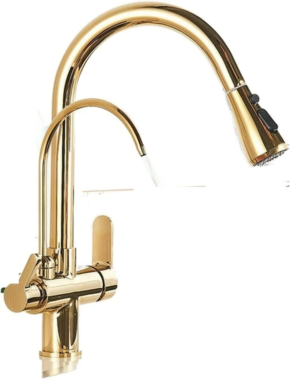 شیر آشپزخانه طلایی، شیر آب تصفیه شده با قابلیت پایین کشیدن، چرخش 360 درجه، دو دسته، تک سوراخ، شیر آب هوشمند آب سرد و گرم (کروم مشکی سنسوردار)