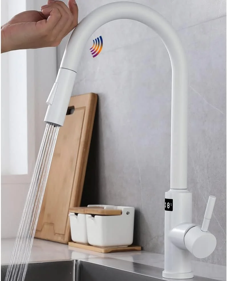 شیرآلات آشپزخانه لمسی، شیر آشپزخانه با اسپری کشویی، خروجی چرخان 360 درجه و 2 حالت آب، برای سینک ظرفشویی