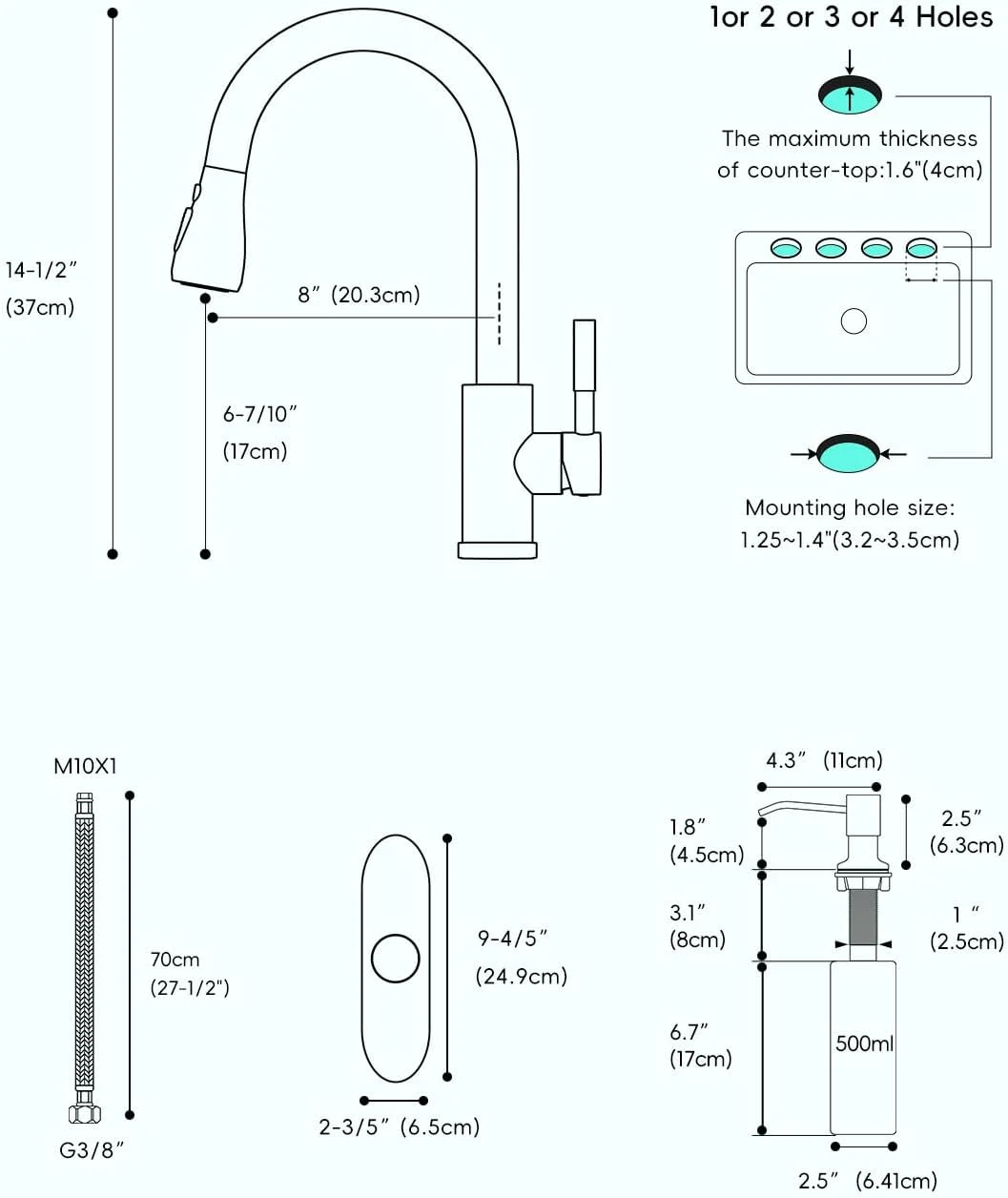 شیر آشپزخانه بدون لمس APPASO با اسپری کشویی، شیر سینک آشپزخانه بدون لمس نیکل برس خورده، شیرهای سنسور حرکتی تک دسته مناسب برای سینک 1 یا 3 سوراخه، فولاد ضد زنگ