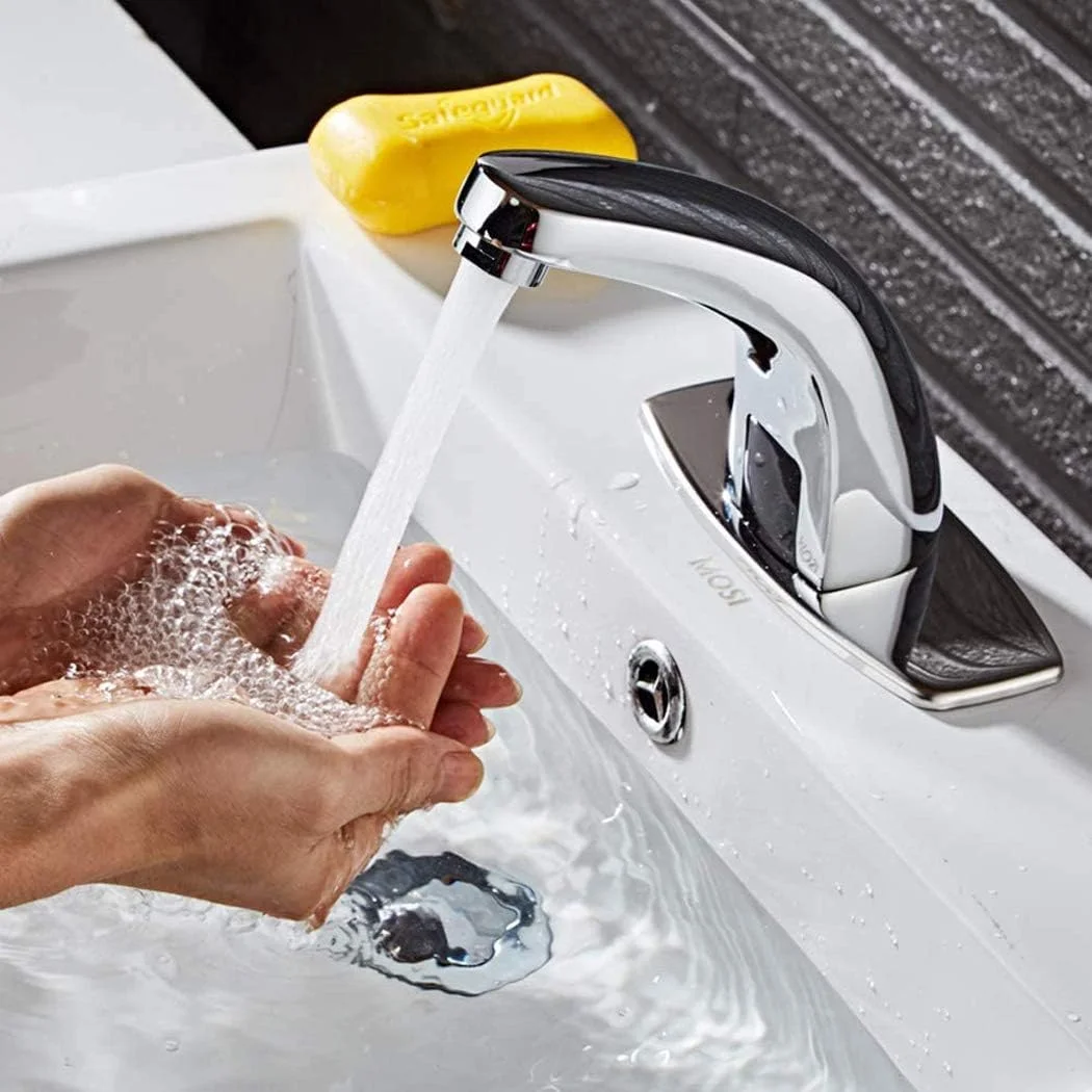 شیر آب بدون لمس WLWLEO - شیر آشپزخانه حسگر اتوماتیک، شیر آب مخلوط سرد و گرم القایی با جعبه کنترل تنظیم دما، برای سینک روشویی حمام، A