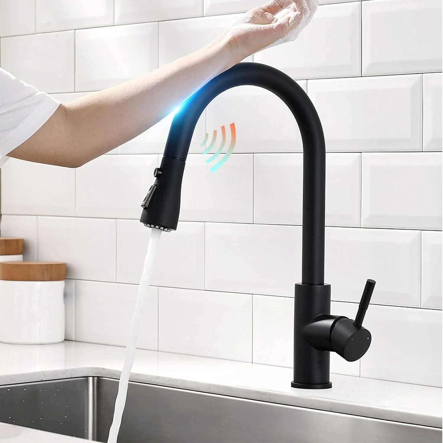 شیر آشپزخانه بدون لمس، شیر آشپزخانه حسگر حرکتی، شیرآلات آشپزخانه با اسپری کشویی، شیرآلات سینک آشپزخانه استیل ضد زنگ، شیر آشپزخانه هوشمند، مشکی (مشکی) شیر آشپزخانه بدون لمس، شیر آشپزخانه حسگر حرکتی، شیرآلات آشپزخانه با اسپری کشویی، شیرآلات سینک آشپزخانه استیل ضد زنگ، شیر آشپزخانه هوشمند، مشکی (مشکی)