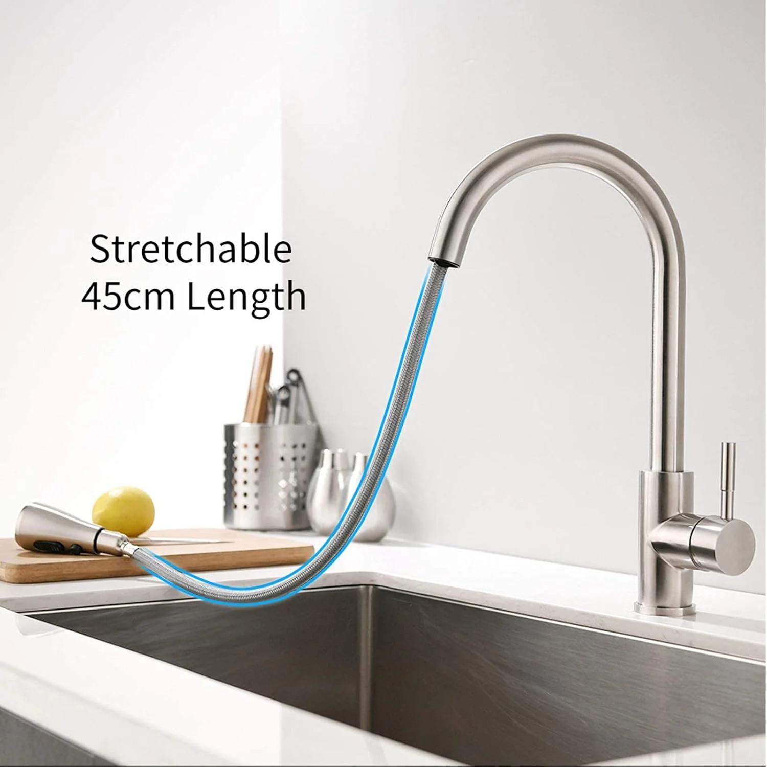 شیر آشپزخانه بدون لمس، شیر آشپزخانه حسگر حرکتی، شیرآلات آشپزخانه با اسپری کشویی، شیرآلات سینک آشپزخانه استیل ضد زنگ، شیر آشپزخانه هوشمند، مشکی (مشکی)